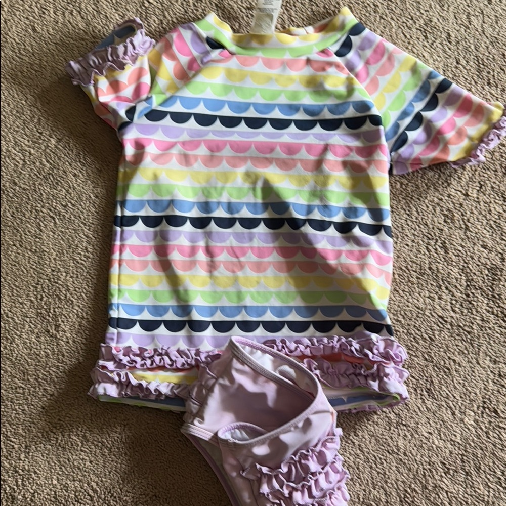 Ruffle Butts Pink and Yellow Rashguard Swim Set